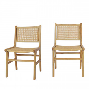 Basuki - Lot de 2 chaises en teck et cannage