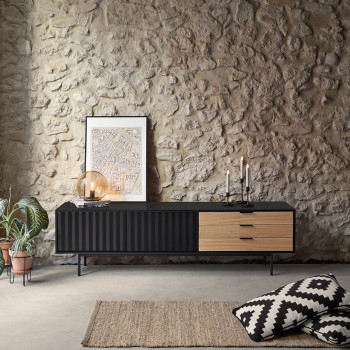 Sierra - Meuble tv 2 portes, 3 tiroirs en bois L180cm