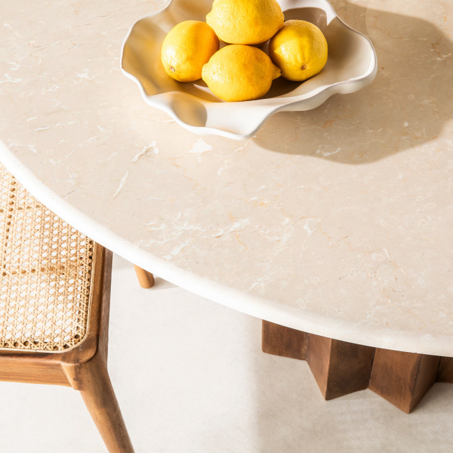 Sorong - Table à manger ronde en marbre et bois massif ø120cm
