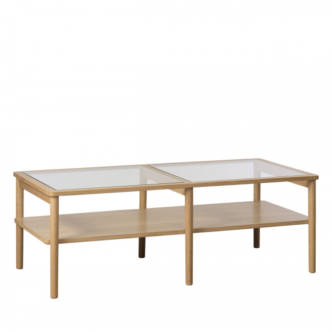 Cahir - Table basse en verre trempé et bois 120x60cm