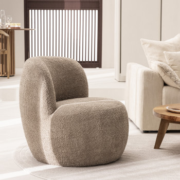Mo - Fauteuil rond en tissu bouclette