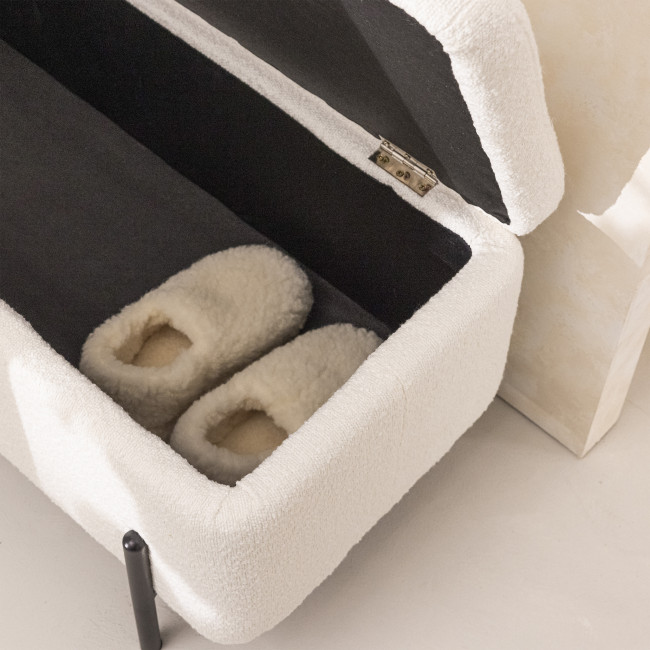 Kos - Banc coffre en tissu bouclette et métal L100cm
