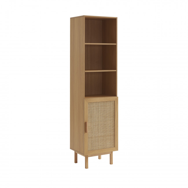 June - Colonne de rangement en bois et cannage H190cm