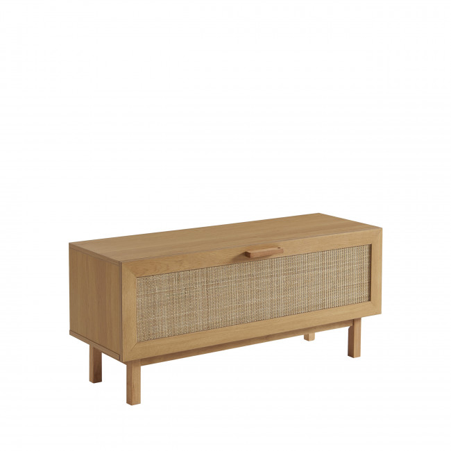 June - Banc d'entrée avec rangement chaussures en bois et cannage L100cm
