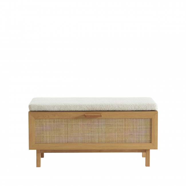 June - Banc d'entrée avec rangement chaussures en bois et cannage L100cm