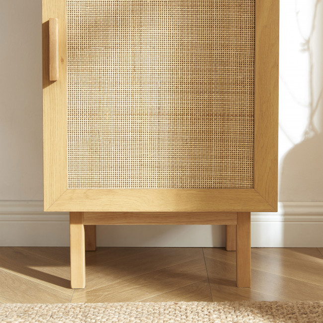 June - Colonne de rangement en bois et cannage H190cm