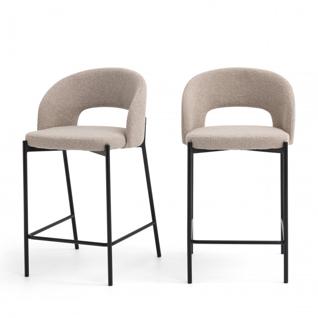 Soren - Lot de 2 chaises de bar en tissu bouclette et métal 65cm