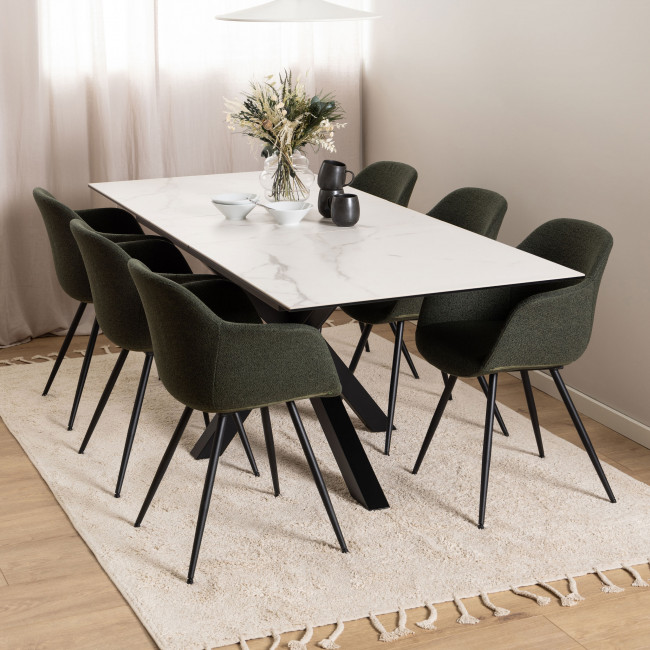 Eurame - Table à manger extensible 6 à 8 places en céramique et métal 168-210x90cm