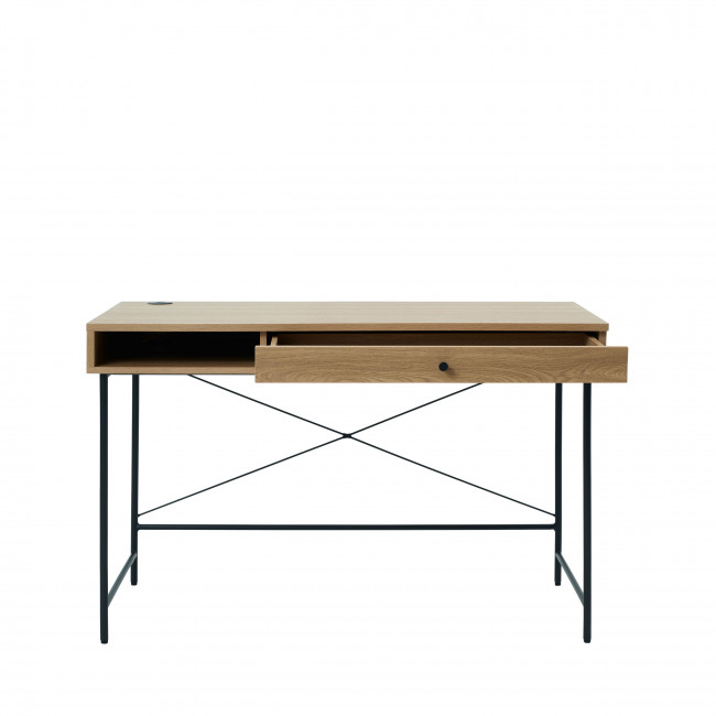 Rinto - Bureau 1 tiroir 1 niche en bois et métal L120cm