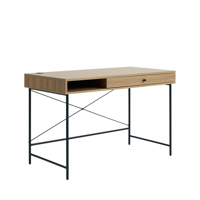 Rinto - Bureau 1 tiroir 1 niche en bois et métal L120cm