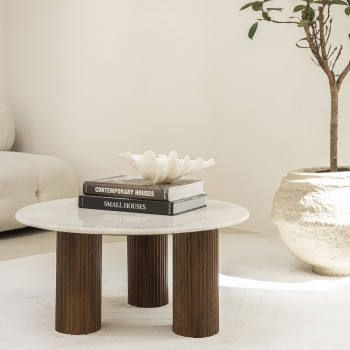 Sula - Table basse en marbre et bois massif ø80cm