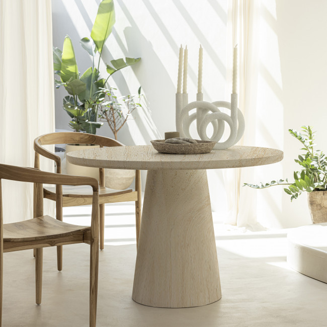 Danli - Table à manger ronde effet travertin ø110cm