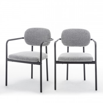 Stuart - Lot de 2 fauteuils de table en tissu bouclette et métal 