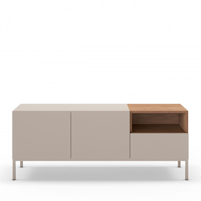 Quenor - Meuble TV 2 portes 1 tiroir en bois et métal L140cm