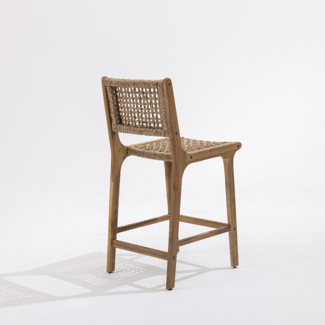 Lexia - Lot de 2 tabourets de bar intérieur/extérieur en bois d'acacia et résine tressée H66cm