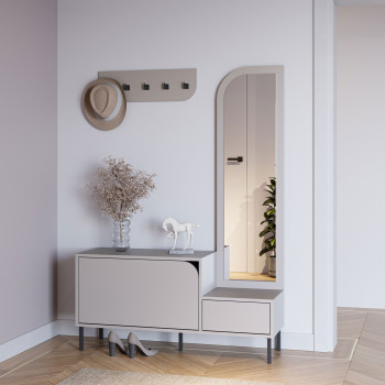 Silvar - Meuble d'entrée 2 portes avec miroir et portant en bois et métal H172cm