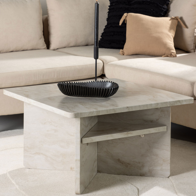 Alesund - Table basse carrée en effet travertin 75x75cm