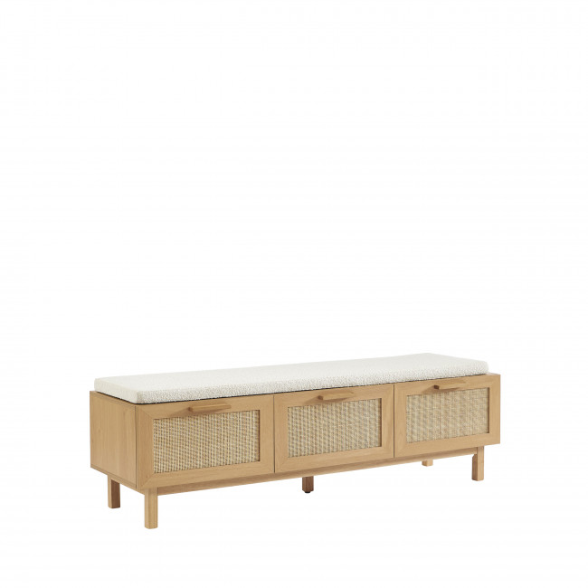 June - Banc d'entrée avec rangement à chaussures en bois et cannage L140cm