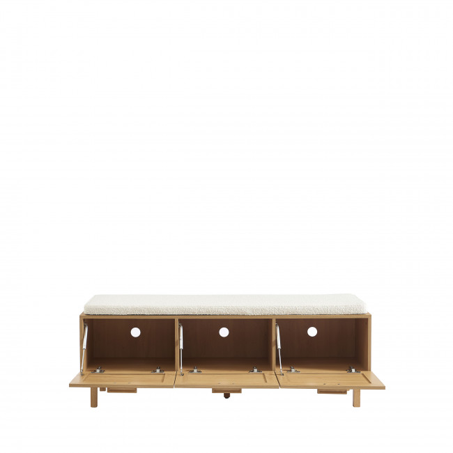June - Banc d'entrée avec rangement à chaussures en bois et cannage L140cm