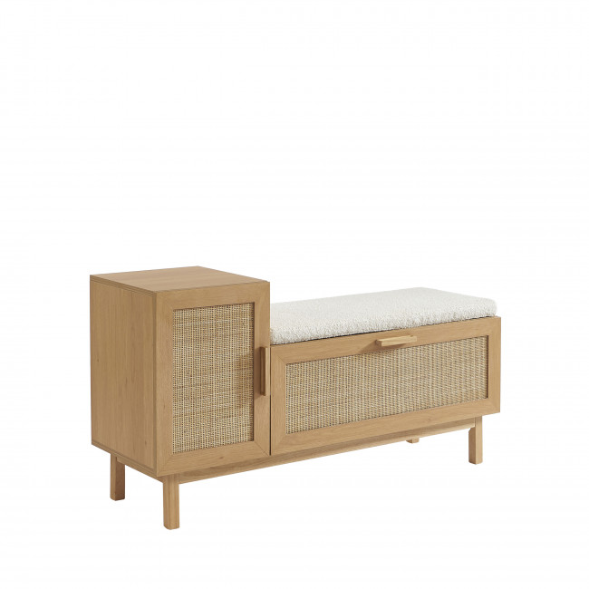 June - Banc d'entrée avec rangement à chaussures en bois et cannage L120cm