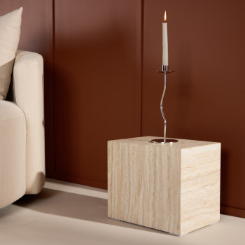 York - Table d'appoint effet travertin 35x25cm