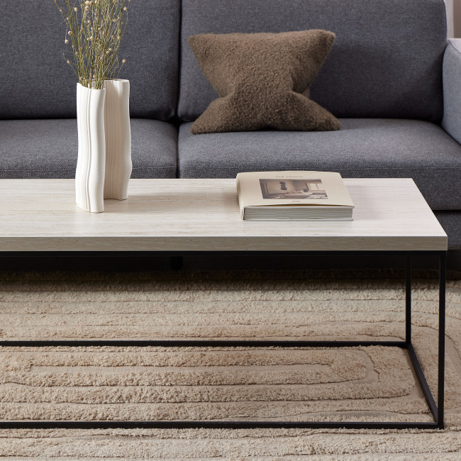 Mixo - Table basse en effet travertin et métal 110x50cm