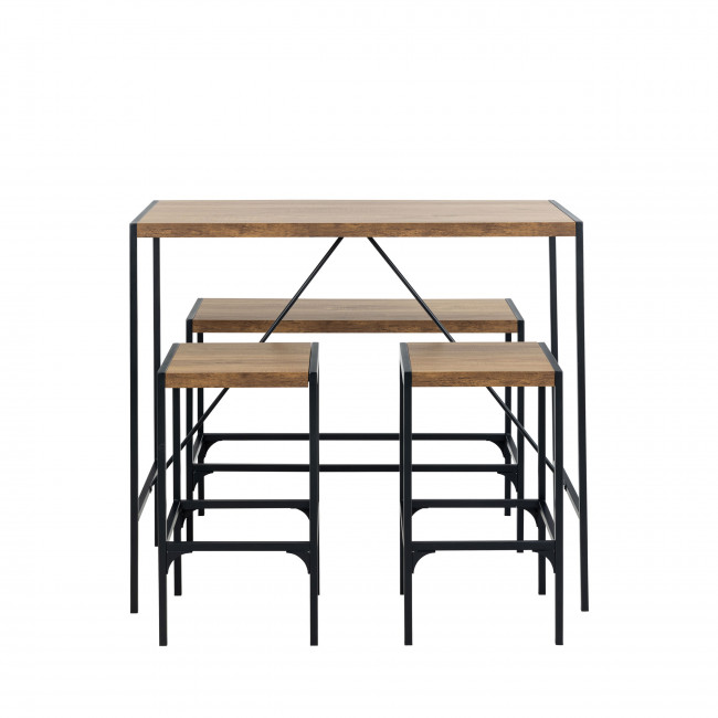 Skal - Ensemble table de bar pour 4 personnes en bois et métal H105cm
