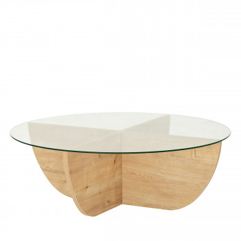 Lila - Table basse ronde en verre trempé et bois ø90cm