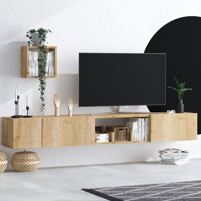 Heavy - Meuble TV suspendu 3 portes en bois L180cm