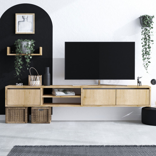 Airo - Meuble TV suspendu 3 portes en bois L180cm