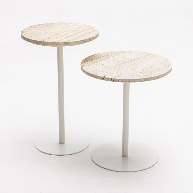 Rito - Table d'appoint en métal et travertin ø35cm H56
