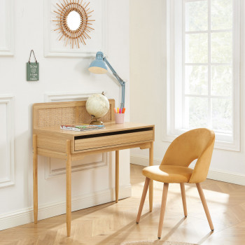 Lilou - Bureau enfant 1 tiroir en bois et cannage H95cm