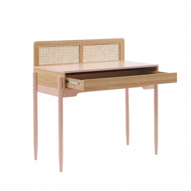 Lilou - Bureau enfant 1 tiroir en bois et cannage H95cm