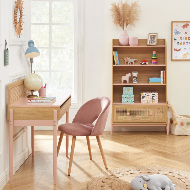 Lilou - Bureau enfant 1 tiroir en bois et cannage H95cm
