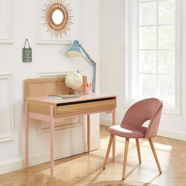 Lilou - Bureau enfant 1 tiroir en bois et cannage H95cm