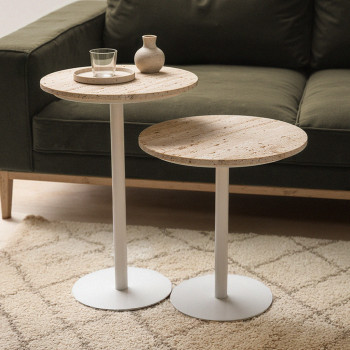 Rito - Table d'appoint en métal et travertin ø35cm H56