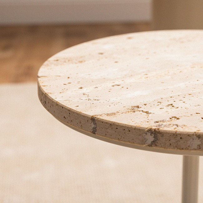 Rito - Table d'appoint en métal et travertin ø35cm H56