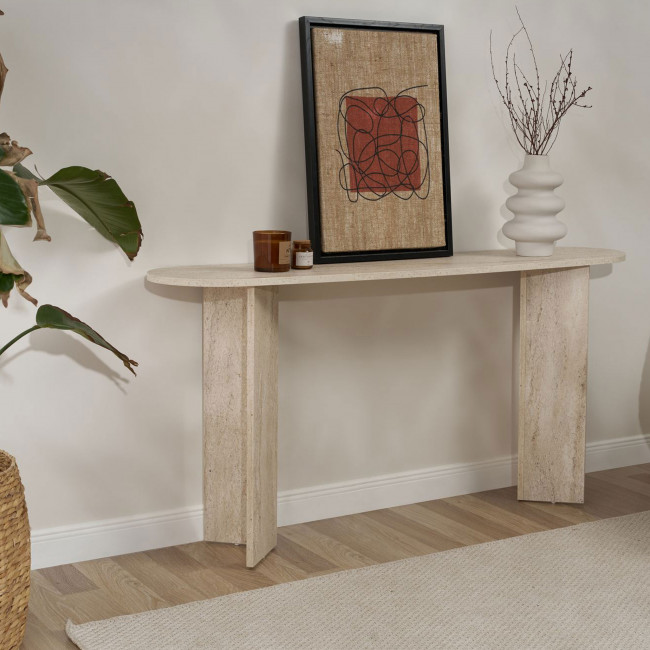 Sam - Console ovale en effet travertin L150cm