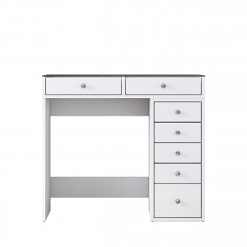 Tiya - Coiffeuse 7 tiroirs avec plateau en verre L90cm