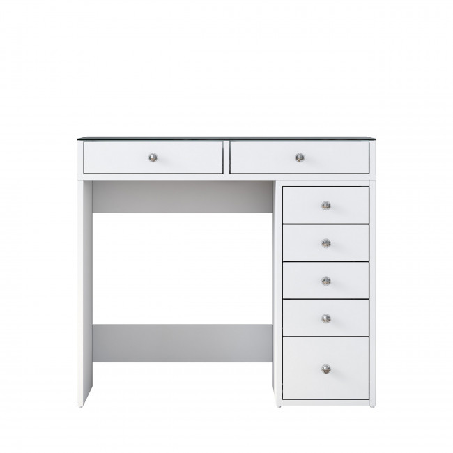Tiya - Coiffeuse 7 tiroirs avec plateau en verre L90cm