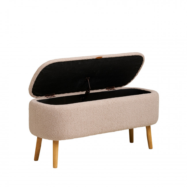 Harlow - Banc coffre en tissu bouclette et bois L95cm