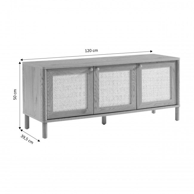 Iris - Meuble TV 3 portes en bois et cannage L120cm
