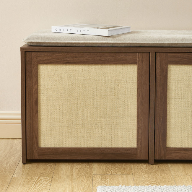 Estela - Banc d'entrée avec rangement à chaussures en bois et cannage L100cm