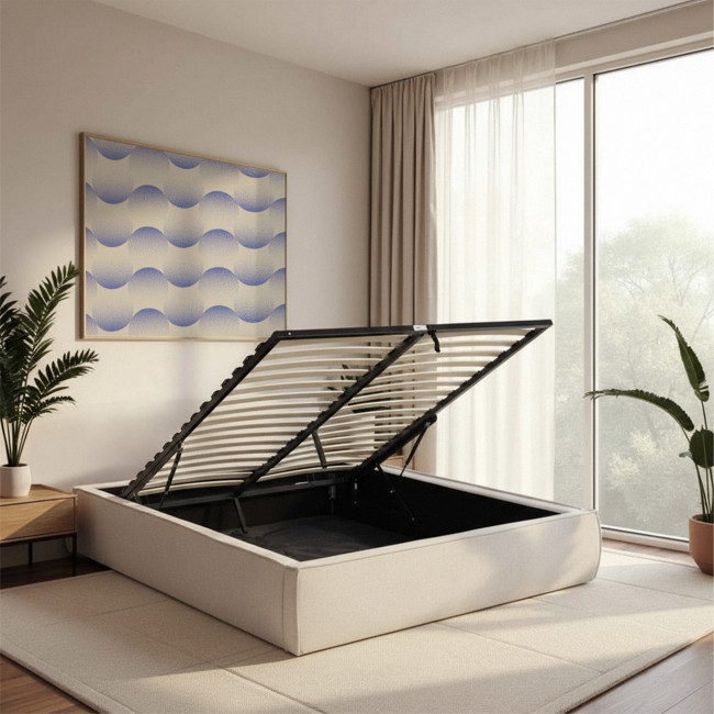 Liberio - Lit coffre en tissu 160x200cm