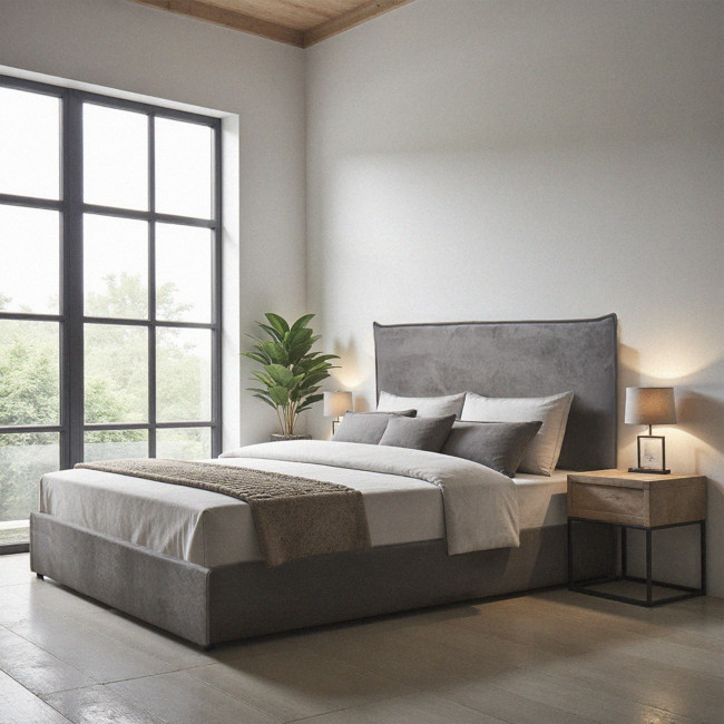 Cama - Lit coffre en velours côtelé 140x190cm