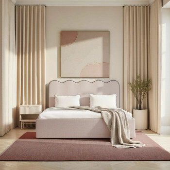 Nagoya - Lit coffre en tissu avec tête de lit ondulée 160x200cm