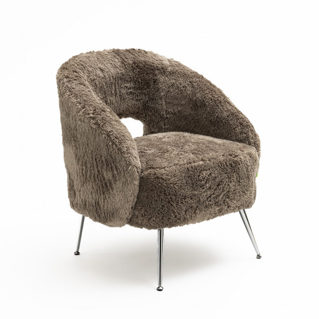Verno - Fauteuil imitation fourrure avec pieds chrome