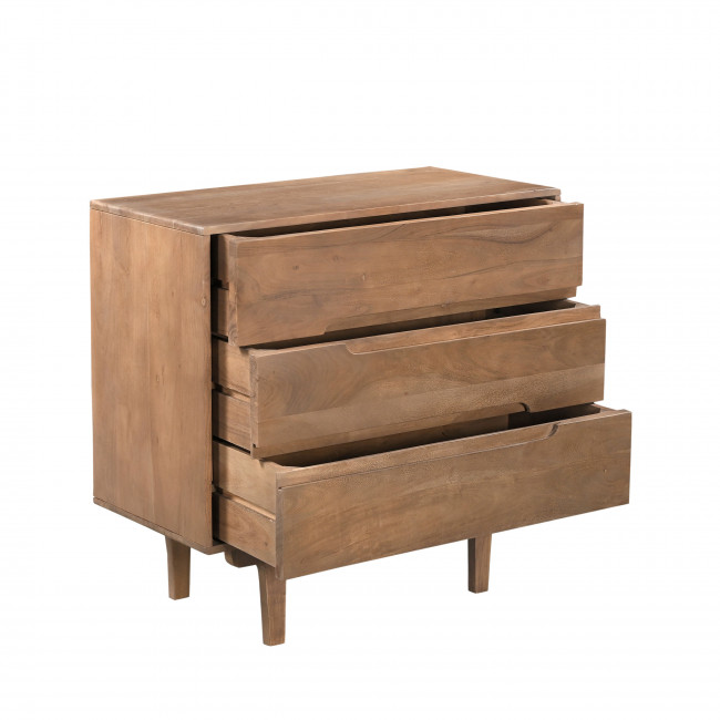 Bogor - Commode 3 tiroirs en bois massif L80cm