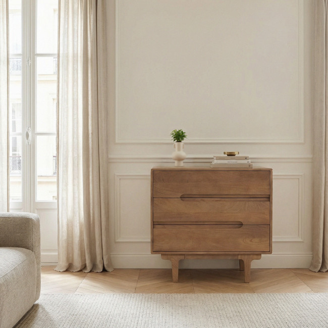 Bogor - Commode 3 tiroirs en bois massif L80cm