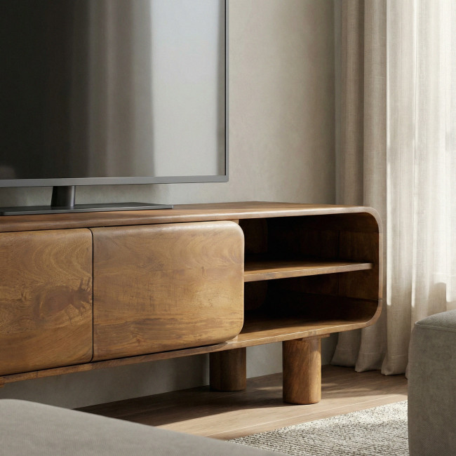 Sira - Meuble tv 2 portes en bois massif L140cm